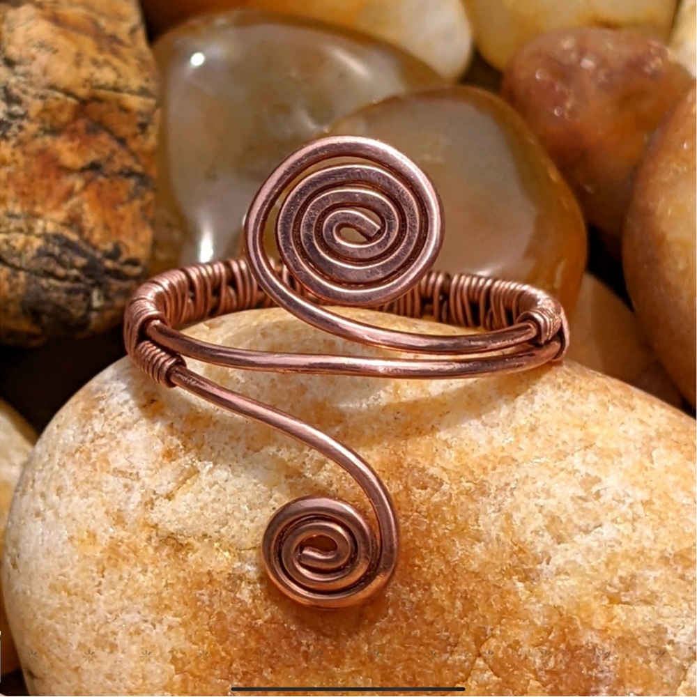 Handmade Artisan Spiral Unisex Statement Ring In Copper Size 8